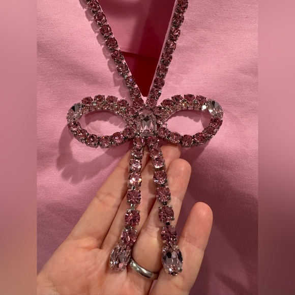 NWT AREA pink crystal bow v neck t shirt dress - Picture 11 of 12